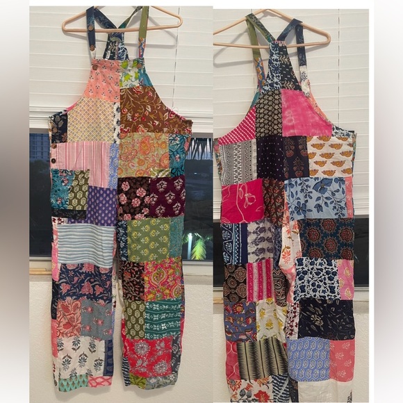 Kathmandu Imports Colorful Bohemian Patchwork Harem Jumpsuit Size OS NWT - Picture 3 of 13